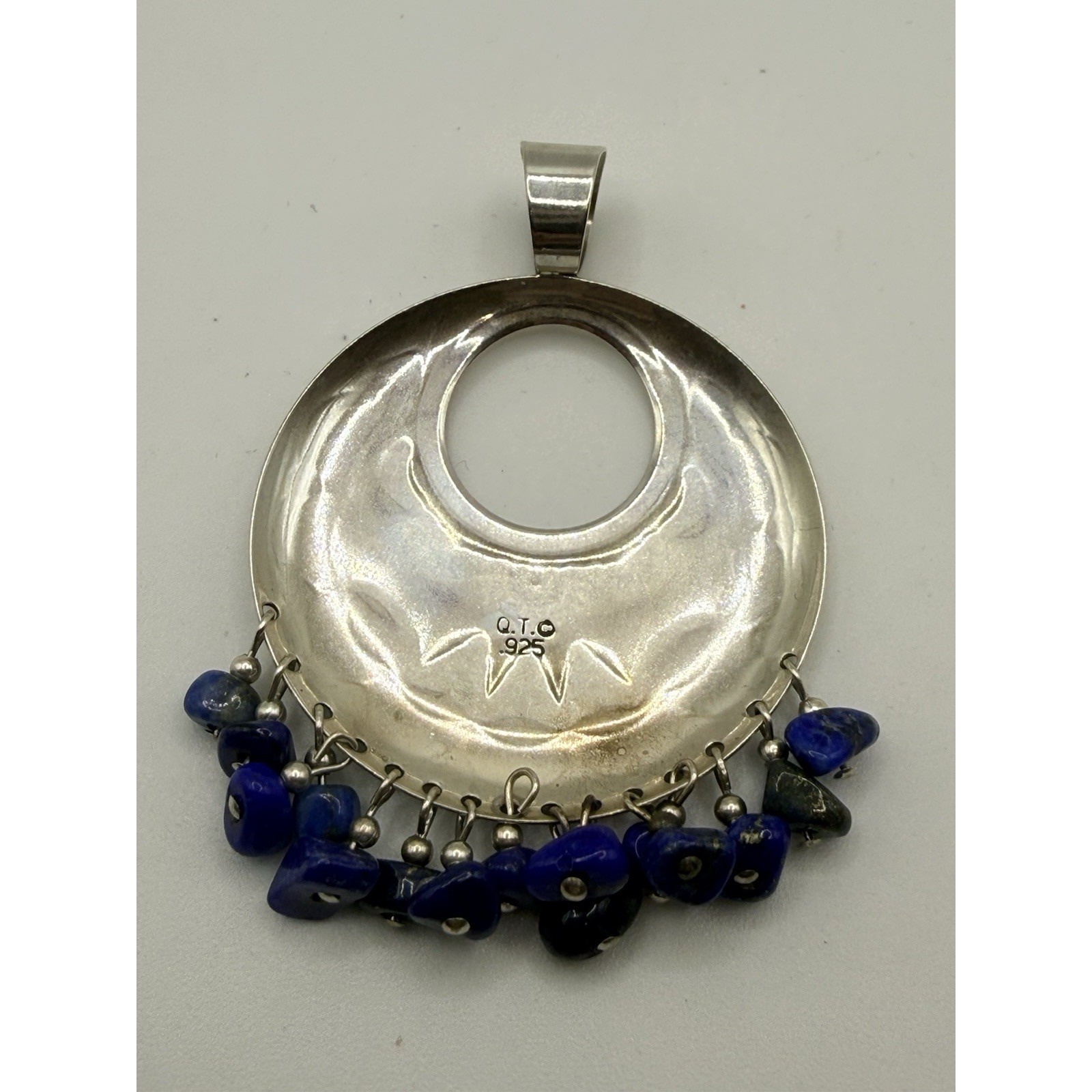 Sterling Silver Pendant Quoc Qt 925 Lapis Nugget Southwestern Dangle Etched — image 2 of 5